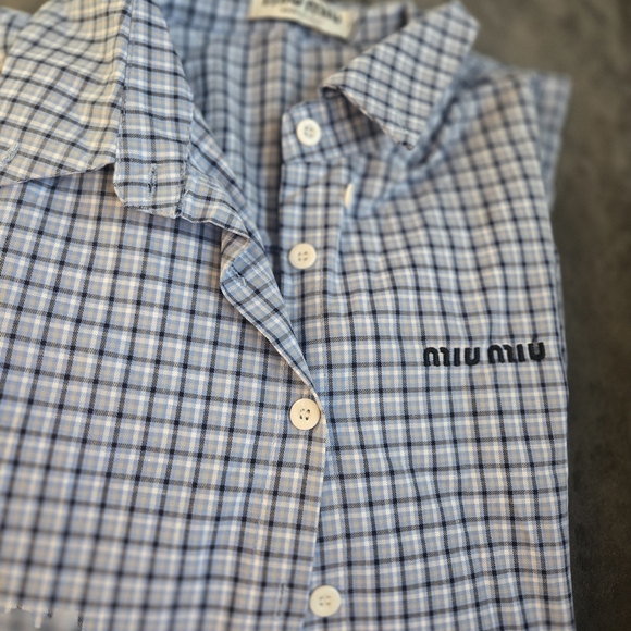 Miu Miu Blue Plaid Button-Up Shirt - Picture 2 of 11